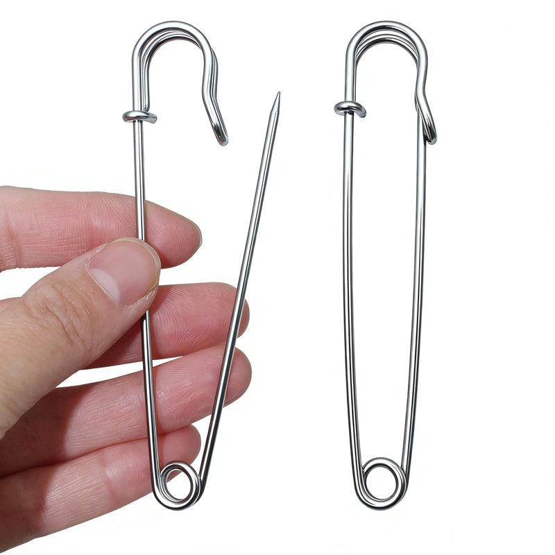 BESTCYC 10pcs Silver Safety Pins Extra Large 100mm x 20mm Heavy Duty Safety Pins for Blankets, Skirts, Kilts, Knitted Fabric,Crafts - Image 1